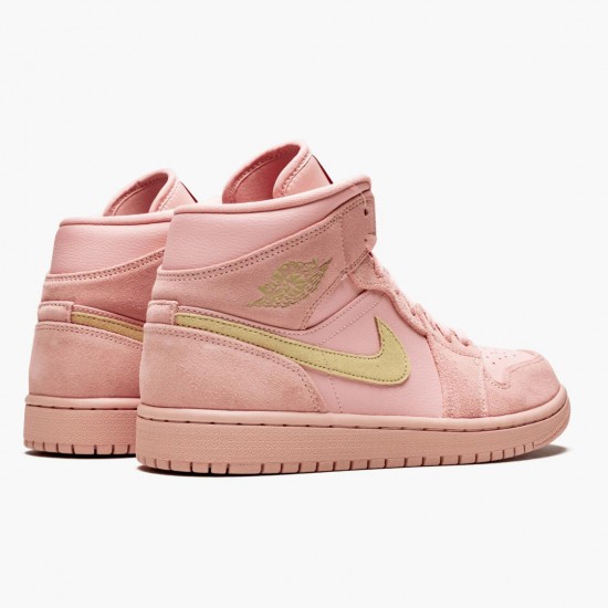 Air Jordan 1 Mid Coral Gold Herren/Damen 852542 600 Coral Stardust/Club Gold AJ1 Schwarz Jordan Sneakers