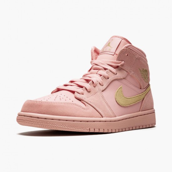 Air Jordan 1 Mid Coral Gold Herren/Damen 852542 600 Coral Stardust/Club Gold AJ1 Schwarz Jordan Sneakers