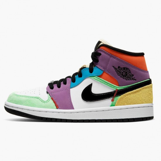 Air Jordan 1 Mid SE Multicolor Weiß/Schwarz/Lightbulb/Team Ora CW1140 100 AJ1 Sneakers