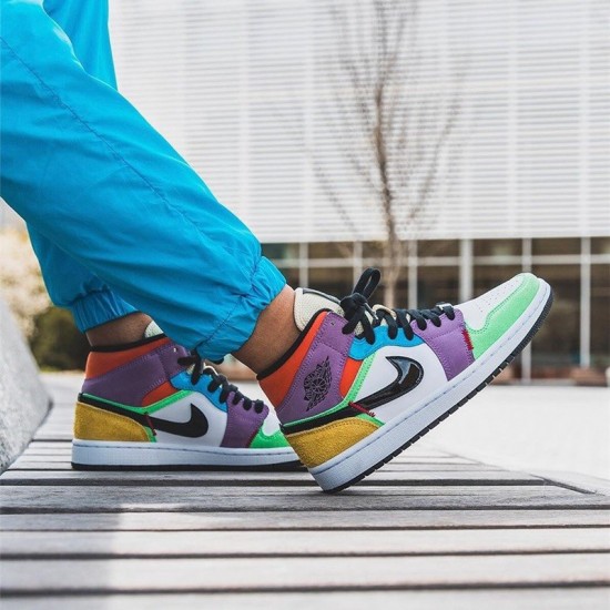 Air Jordan 1 Mid SE Multicolor Weiß/Schwarz/Lightbulb/Team Ora CW1140 100 AJ1 Sneakers